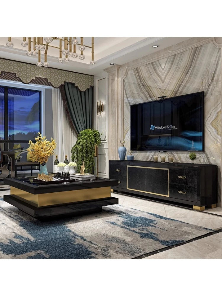 Marble Coffee Table TV Cabinet Combination Square Table Post-Modern Simple Hong Kong Style Living Room Furniture