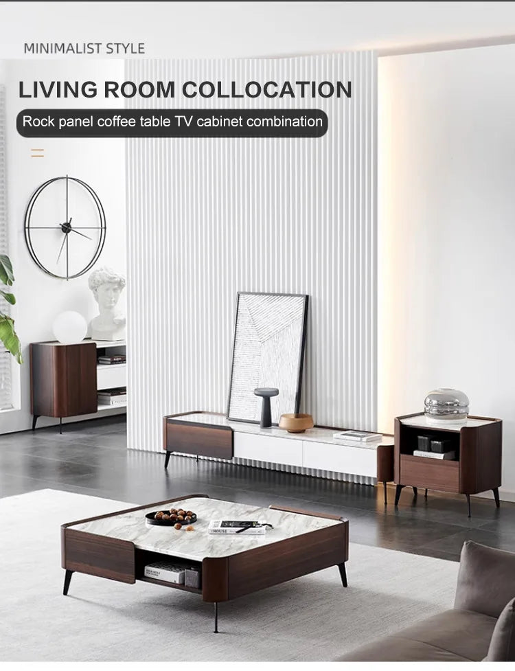 New Italian Minimalist Square Coffee Table, Luxury Rock Plate