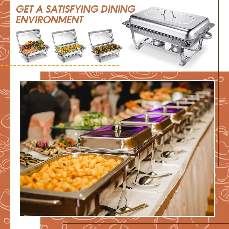 9QT Chafing Dish Buffet Set – Stainless Steel Catering Servers and Warmers with Foldable Frame