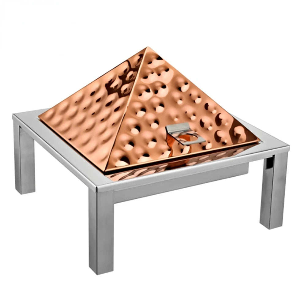 Stainless Steel Gold Executive Buffet Set Chafing Dish Hand Made Big Hammered Triangle Shape Thermos Brass Chaffing Dish