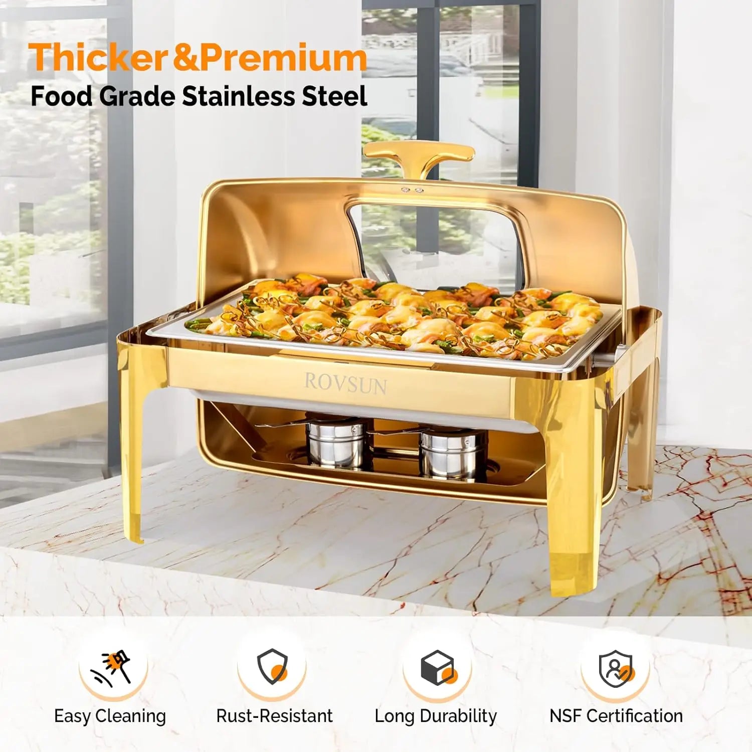 ROVSUN 9QT 3 Packs Roll Top Chafing Dish Buffet Set,Rectangular NSF Stainless Steel Buffet Warmer Chafers and Buffet Warmers