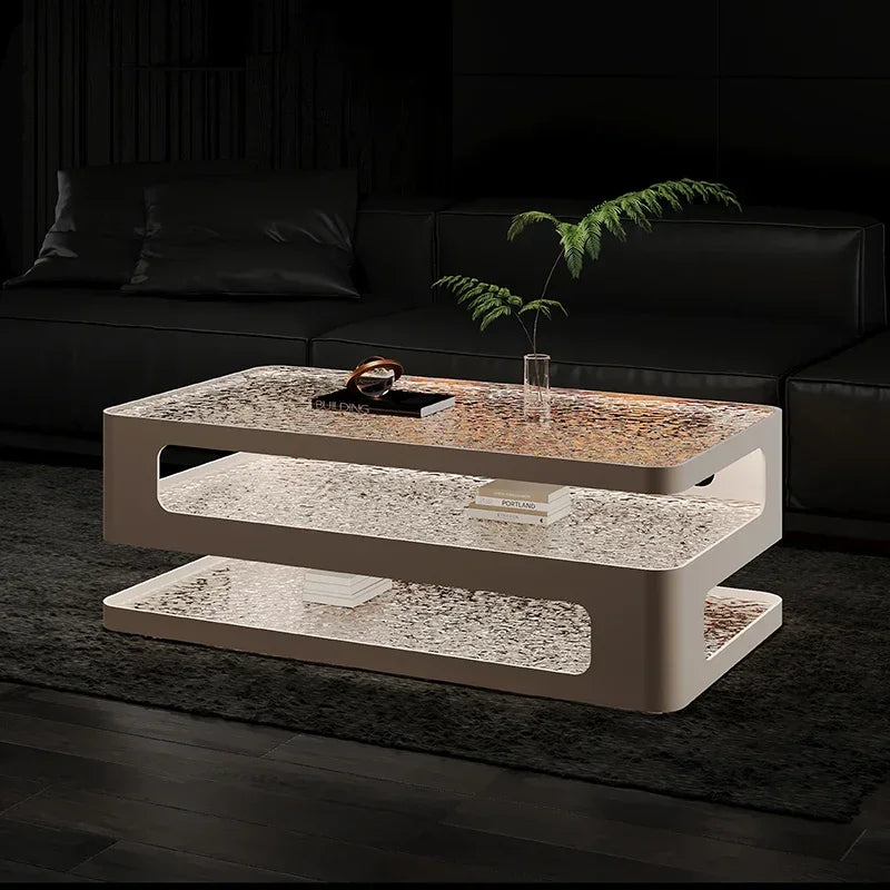 Modern rectangular luxury clear glass coffee table