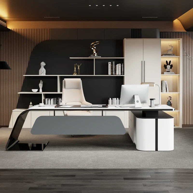 Executive L-Shaped Office Desk, Study Console Desk with Seating, Reading Table,Office Furniture