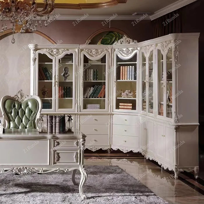 Solid wood luxury desk bookcase European-style desk home office desk and chair computer learning