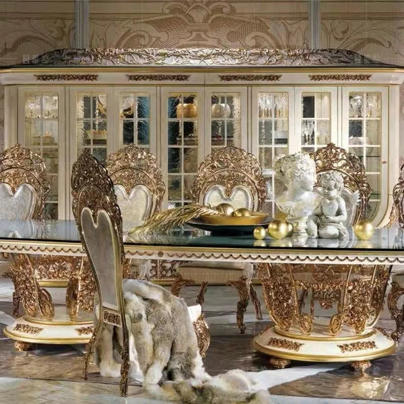 New European-style Carved Solid Wood Dining Table And Chair Combination French Restaurant Dining Table Villa Furniture