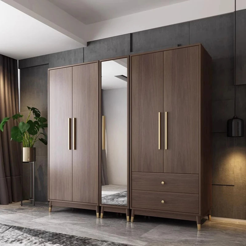 Aesthetic Wooden Clothes Wardrobe Closet with Drawer Systems, Bedroom Storage, Hotel-Style Home Furniture