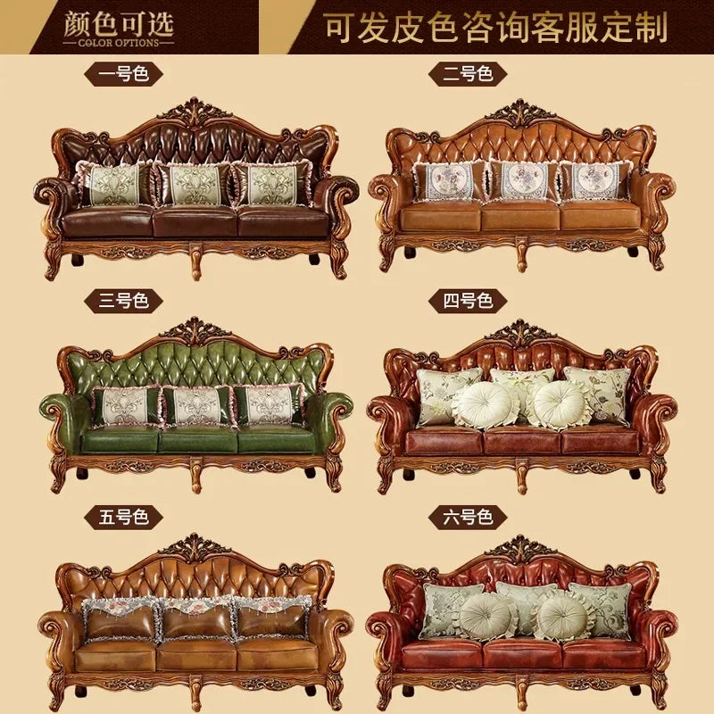 High-End European Leather Sofa Set