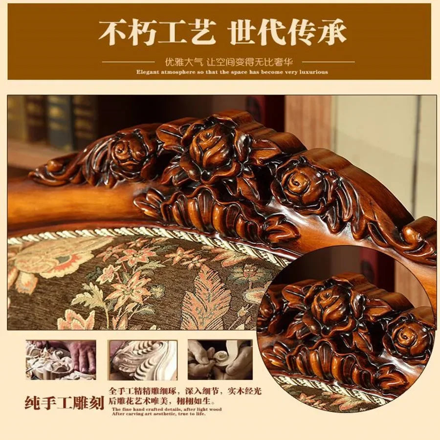 Vintage American carved solid wood European sofa Set for high-end hotel living rooms, custom-made.