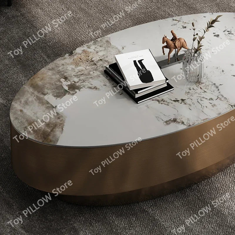 Nordic Living Room Coffee Table – Modern Oval Marble Design