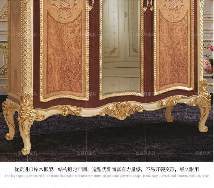 European Solid Wood Wardrobe – Carved, Painted, French Double Doors