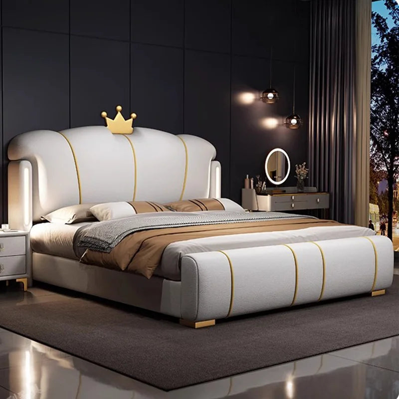 Pretty Luxury Double Bed Frame Elegant Italian Modern Leather Bed King Size Villa Cama Matrimonial Bedroom Set Furniture