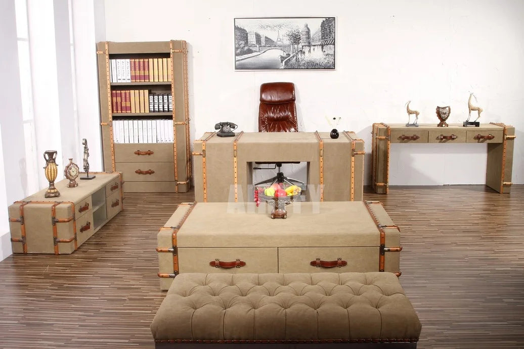 European Classic Vintage Rattan Office Desk