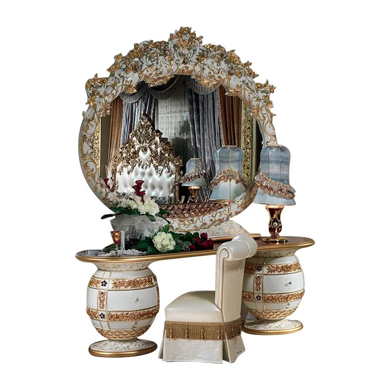 European luxury dressing table French court large flat solid wood carved makeup table mirror bedroom furniture customization