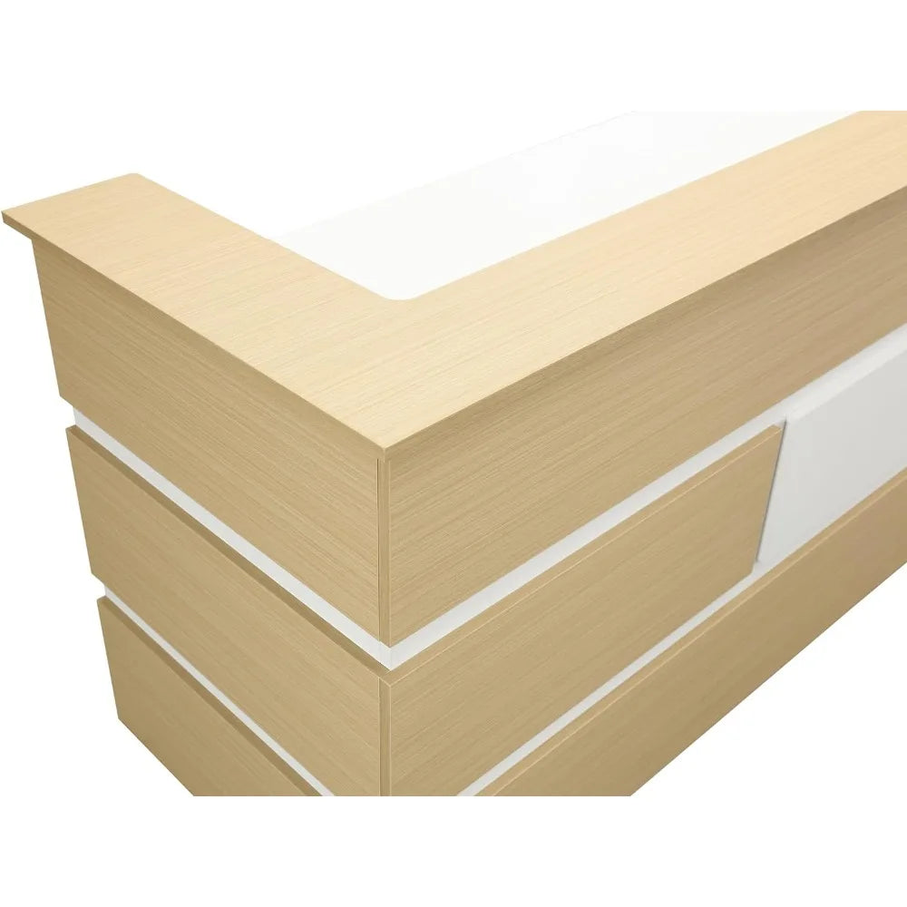 87" Wooden Reception Desk with Retractable Rails, and Chrome Handles for Nail Salons