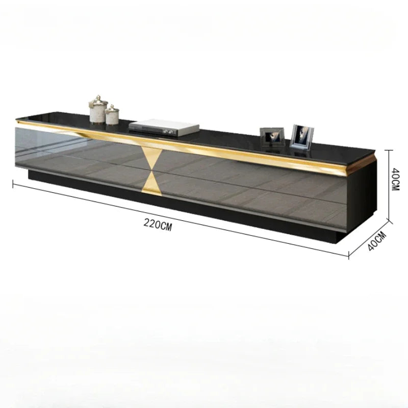 Luxury Modern Wooden TV Cabinet – Black and Gold Floor Unit with Drawers for Living Room.