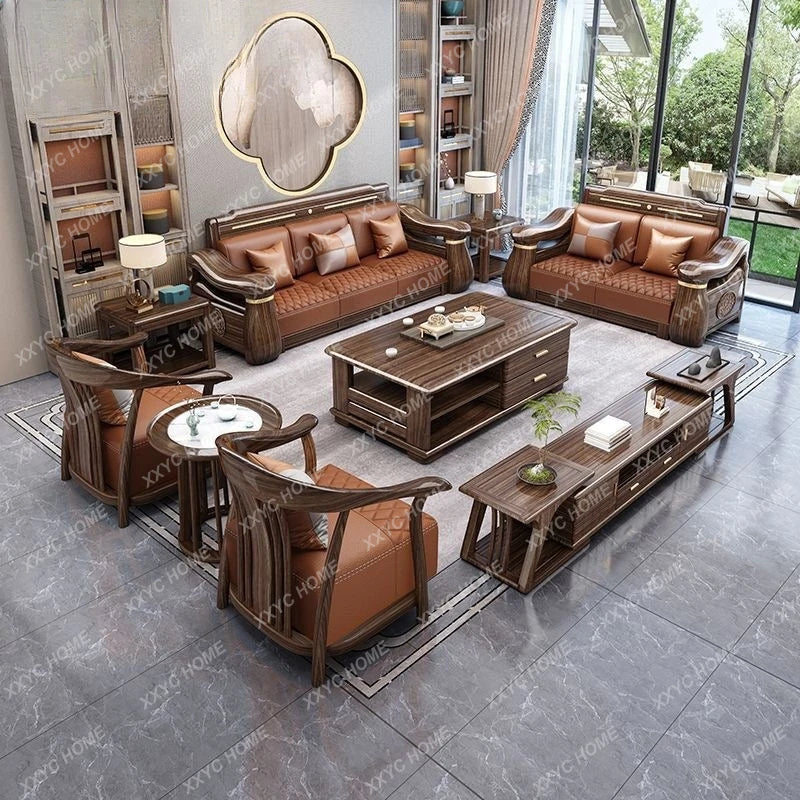 Solid Wood Sofa Combination – Luxury High-End Furniture