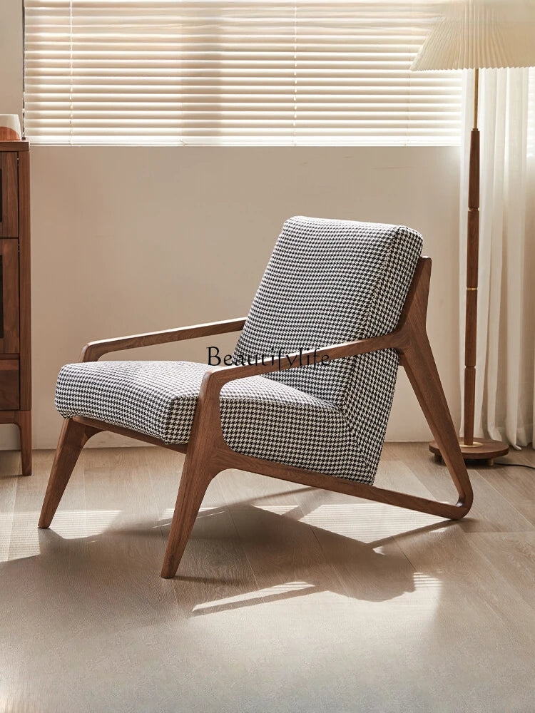 Wooden Lounge Chair Simple Modern Living Room Backrest Couch Black Walnut Balcony Leisure