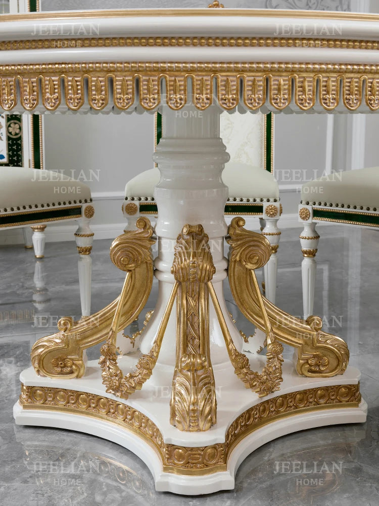 French-Style High-End Shell Mosaic Solid Wood Dining Table and Chair 1.38 M Household round Dining Table Home Furniture