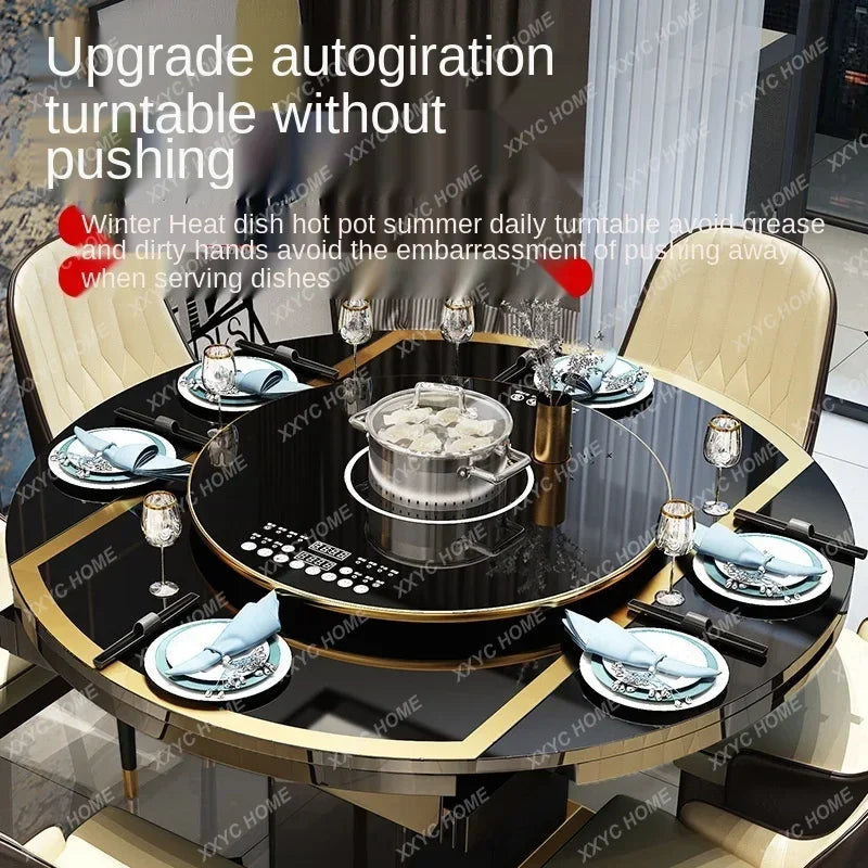 Folding with induction cooker dining table chair combination with turntable telescopic rotating size variable round table