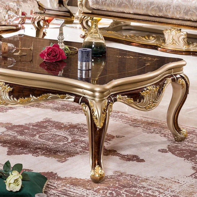 European-style square coffee table: a luxurious solid wood carved piece