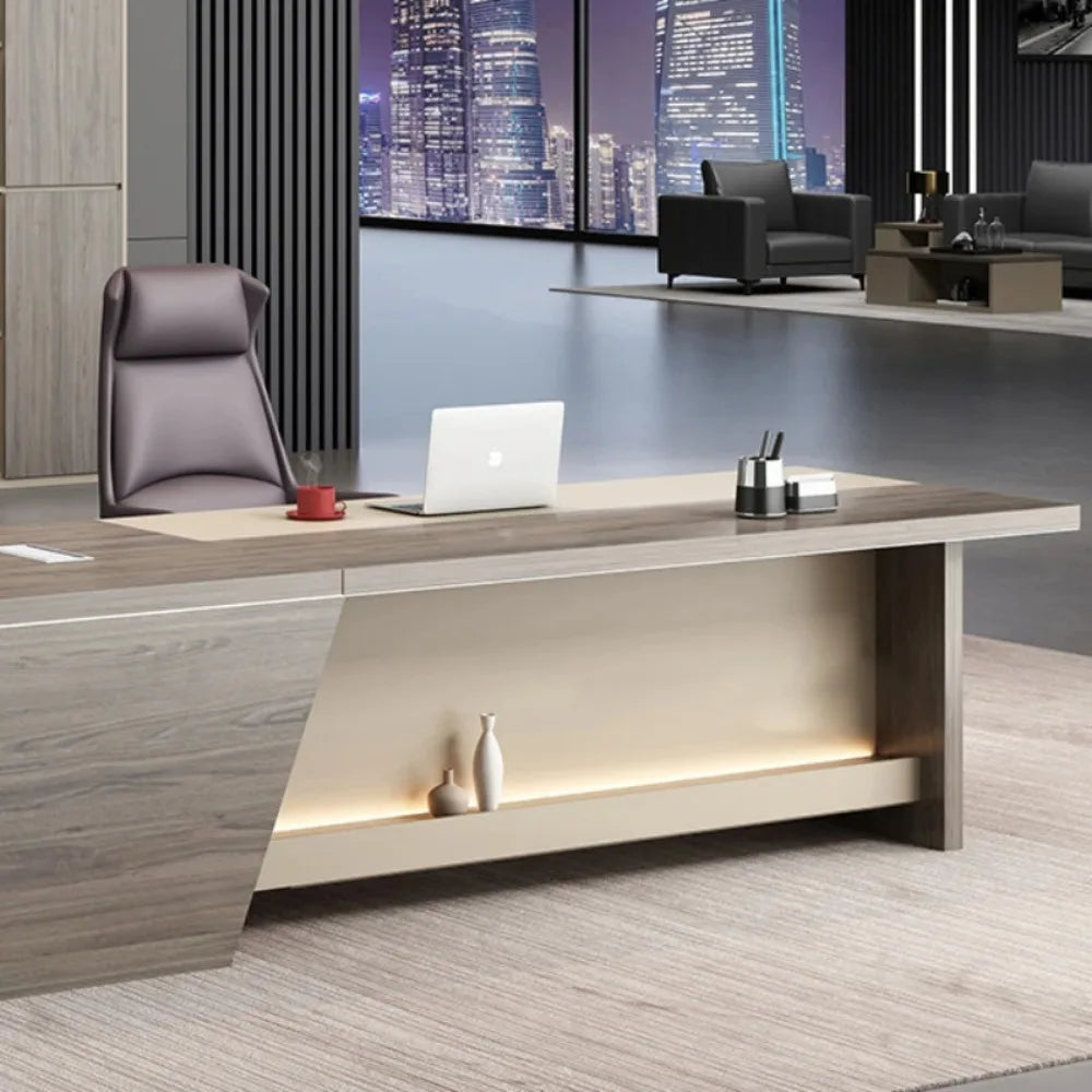 Wooden Office Desk Modern Computer Drawers Writing Storage Executive Console L Shaped Desktops Mesa De Escritorio Furniture