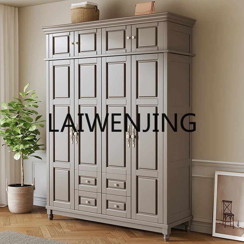 Modern simple American solid wood wardrobe home bedroom light luxury door storage wardrobe top cabinet