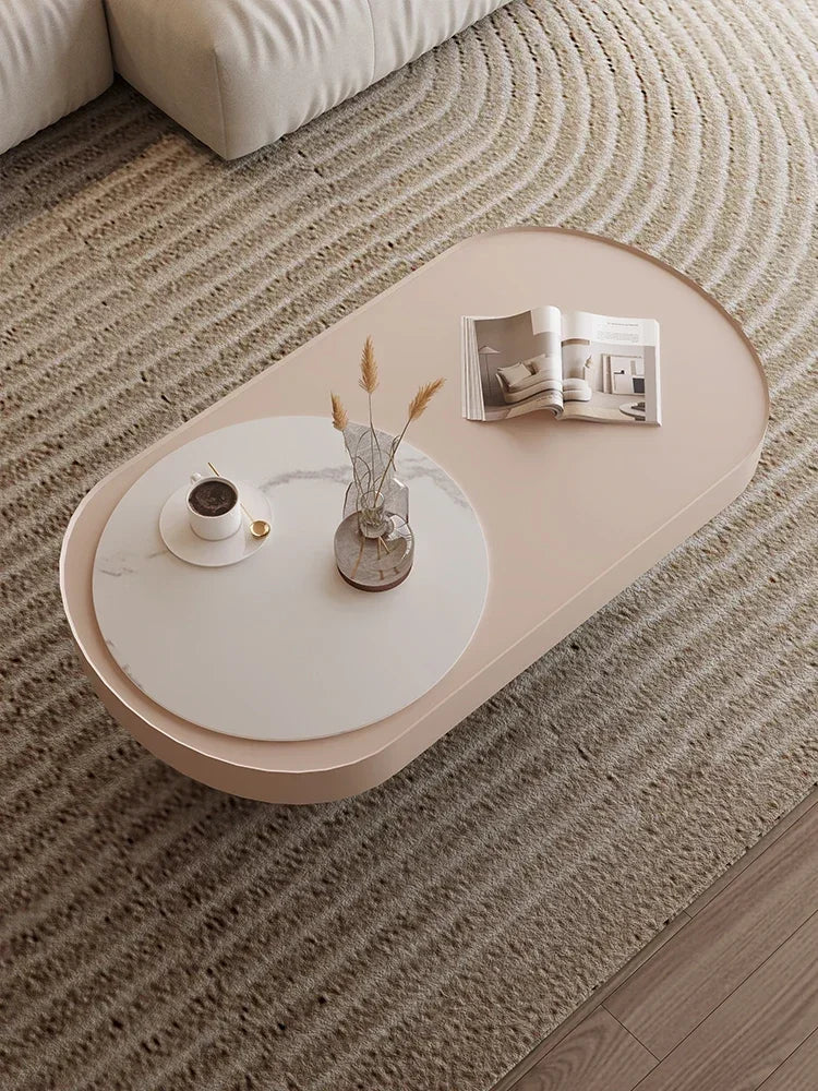 Minimalist Cream Oval Coffee Table