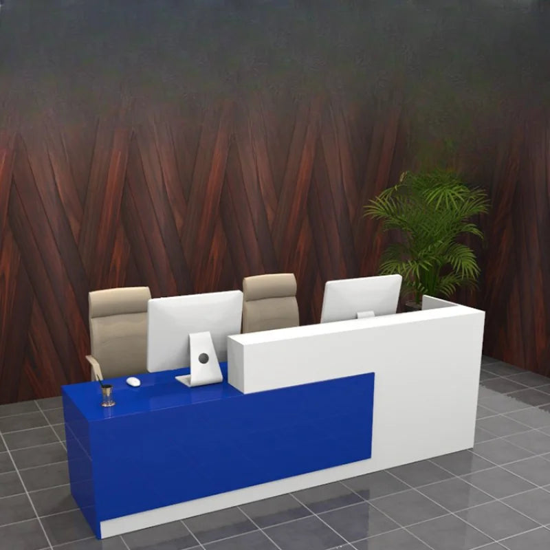 White Reception Desk with Showcase & Wooden Counter