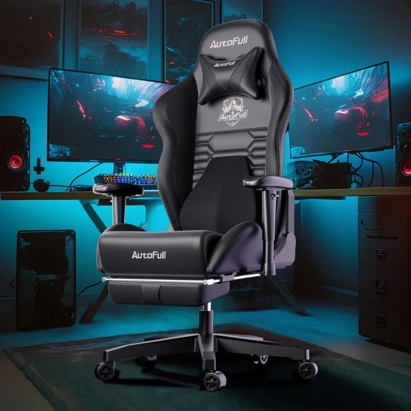 Gaming chair pc chair with ergonomics lumbar support, racing style PU leather high back adjustable swivel task chair with footre