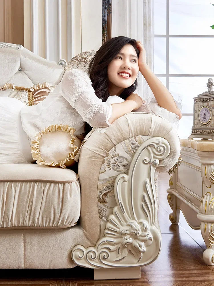 European-Style Fabric Sofa Set: Solid Wood Design with Imperial Concubine Style for Living Room