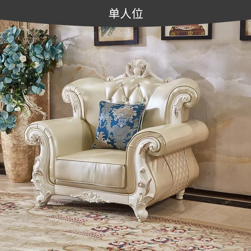 European-style leather sofa – Modern, luxury suite for living room, villa-sized
