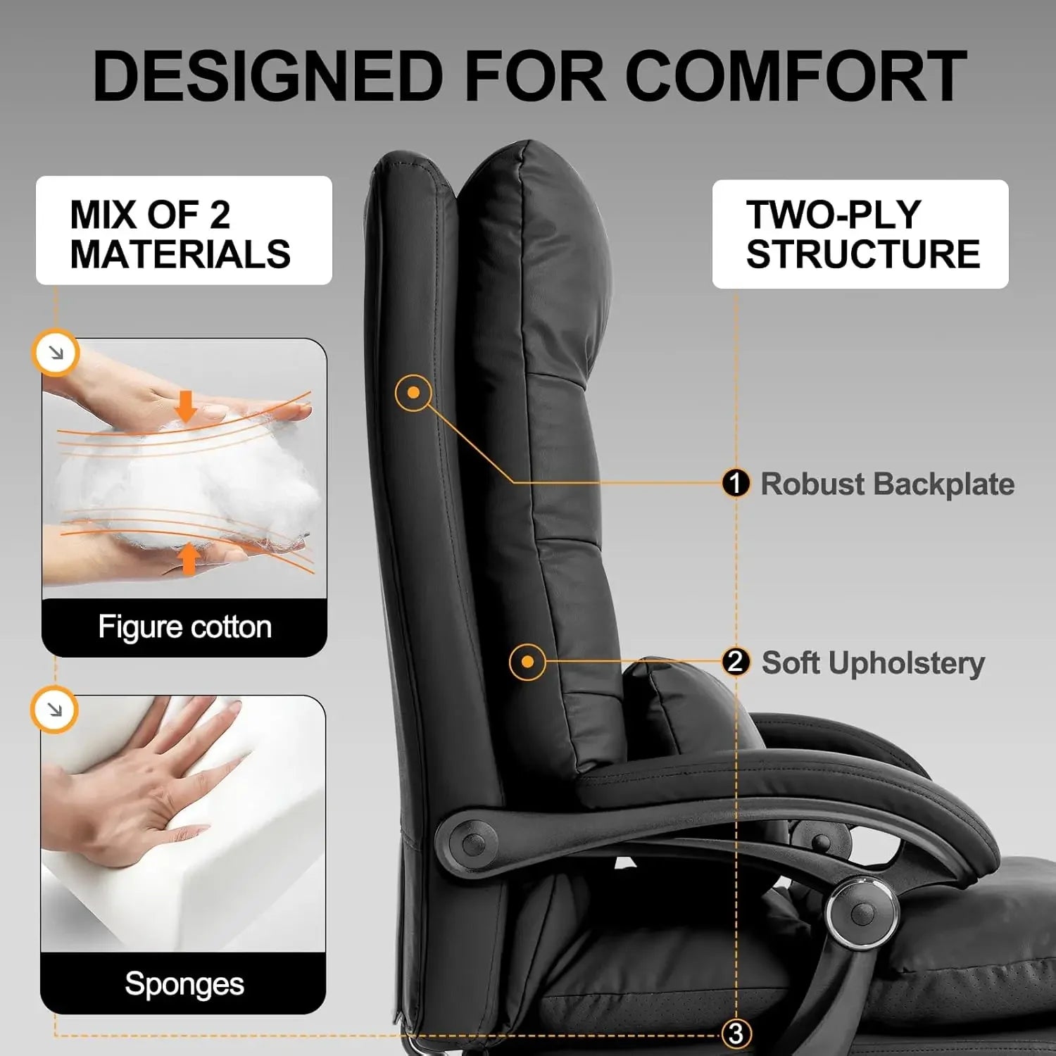 Office Chair with Foot Rest - High Back Executive Chair with Padded Linkage Armrests, Reclining Desk Chair with Wheels,