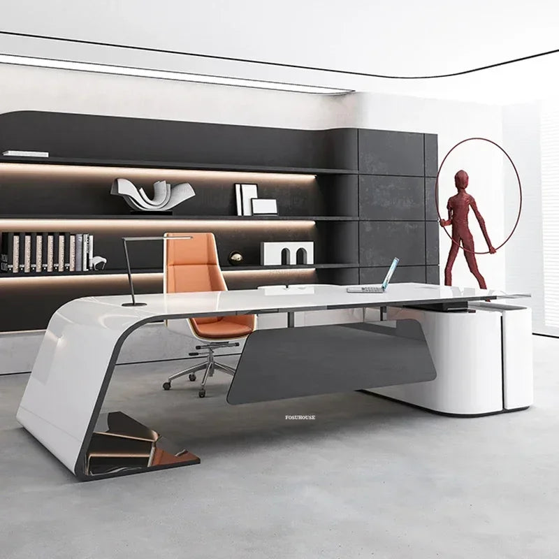 Advanced Paint Office Desk – Designer High-End Boss Desk, Creative White Manager & Executive Table, Fashionable Furniture