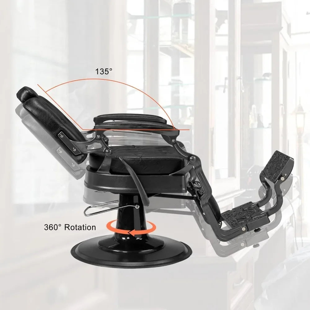 Heavy-Duty Vintage Barber Chair – Hydraulic Recline with Headrest for Salons and Spas