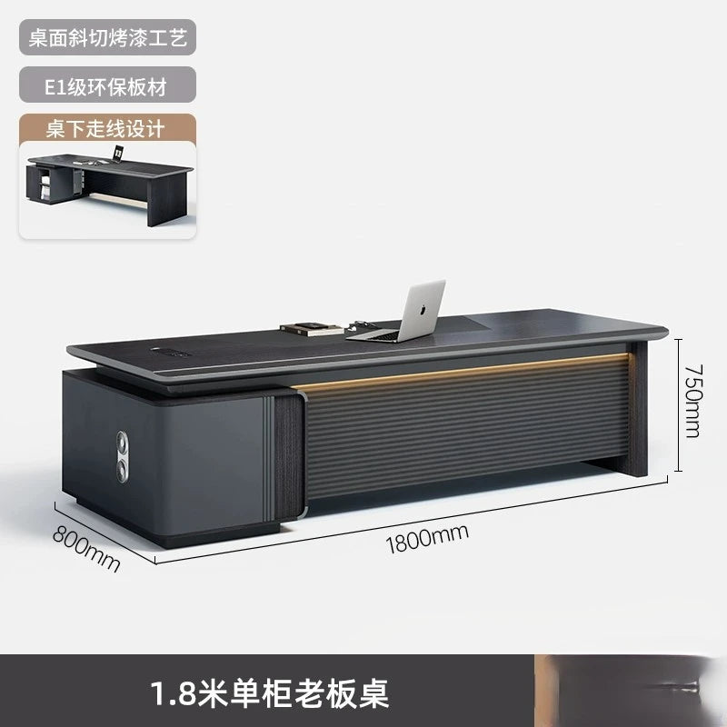 Boss Desk – High-End Manager’s Office Table, Simple Light Luxury Design, President & Supervisor Desk with Chair Combo