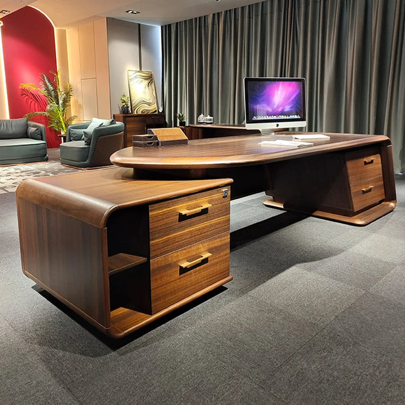 L-shaped minimalist computer desk with hutch