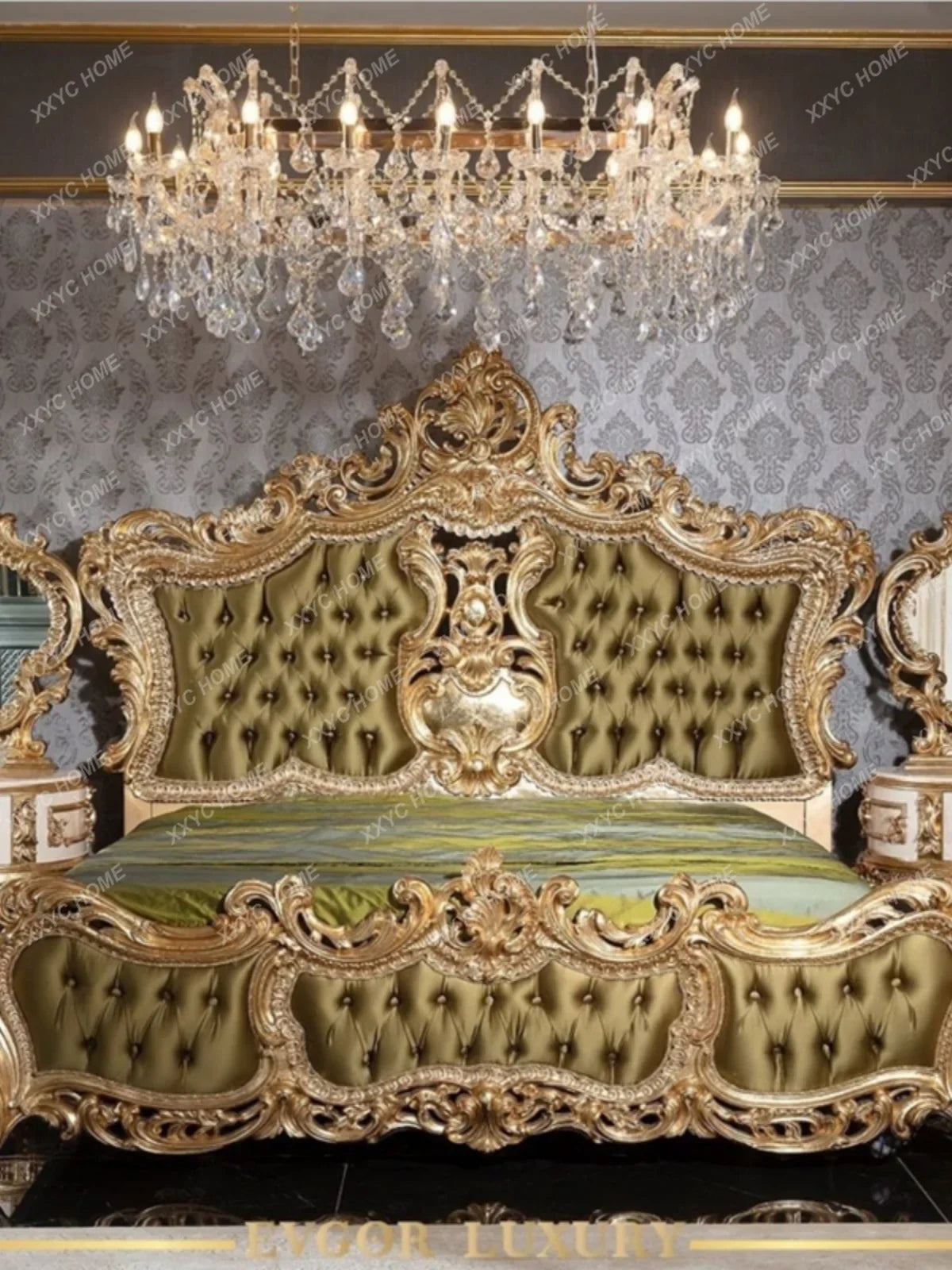 Princess Bed Solid Wood Bed Hand Carving Retro High-End Luxury French Court Princess Bed Bedroom Marriage Bed Double Bed