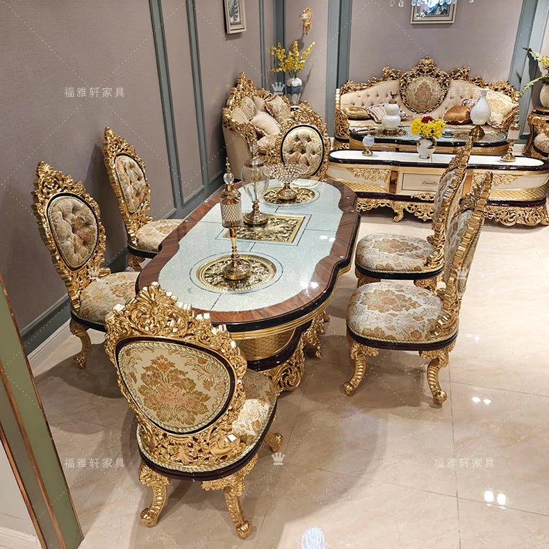 French Palace Style Extended Dining Table and Chair Set