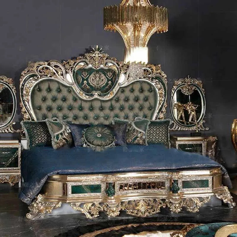 European Style Solid Wood Carved Princess Bed: Luxury Custom Villa Wedding Bed, Full House Furniture.