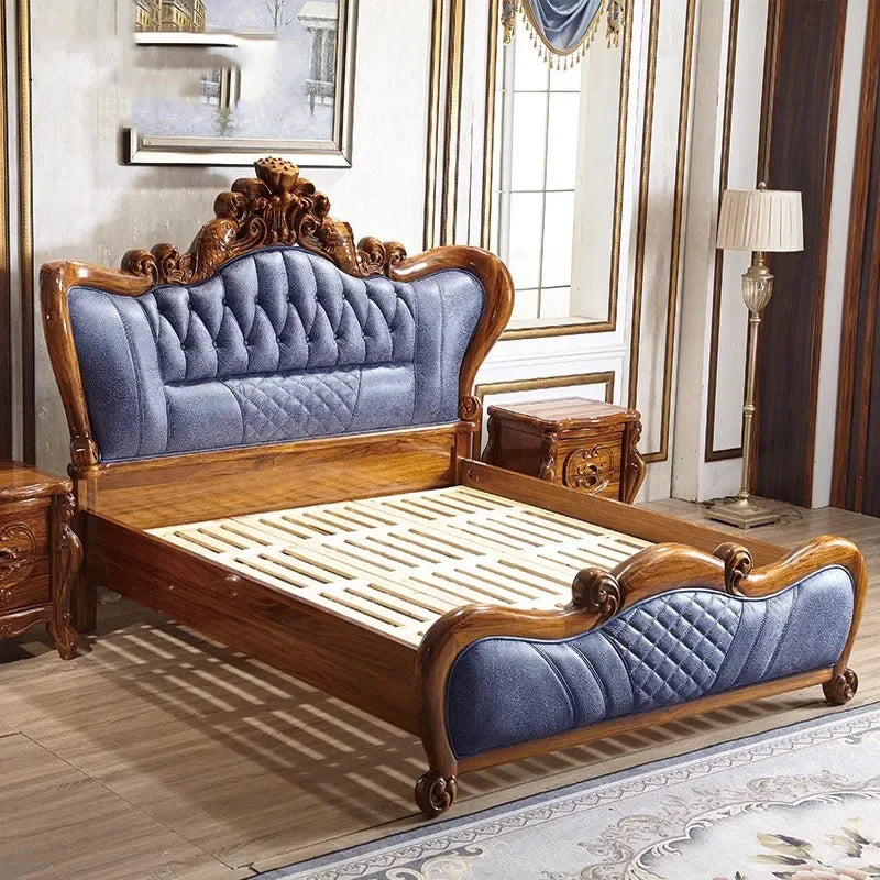 Waterproof Leg High End Double Bed King Wood Luxury European Double Bed Support Frame Aesthetic Camas Matrimonial Furniture