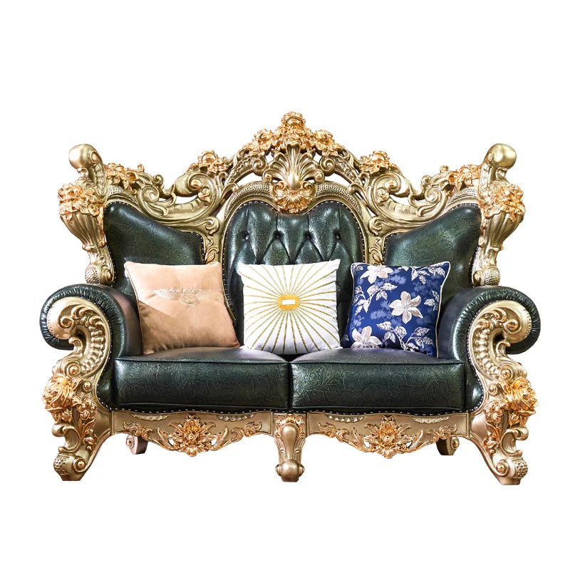 European Style Solid Wood Sofa Set – Luxury 123 Combination with Top Layer Leather