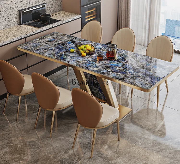 Light Luxury Stone Plate Dining Table High-End Bright Stone Plate Modern Minimalist Rectangular Dining Table