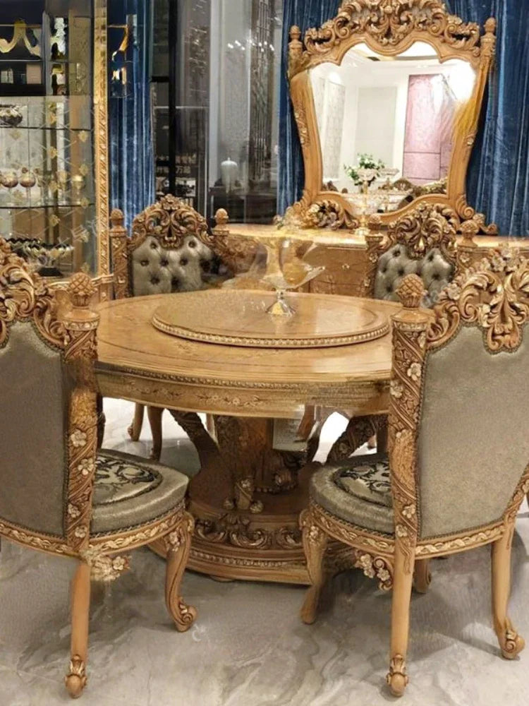Luxury Solid Wood Carving Dining Table round Table