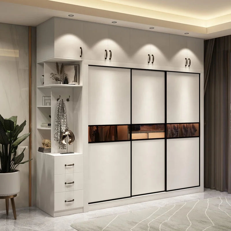 White wardrobe household rent house bedroom modern simple economic sliding door wardrobe