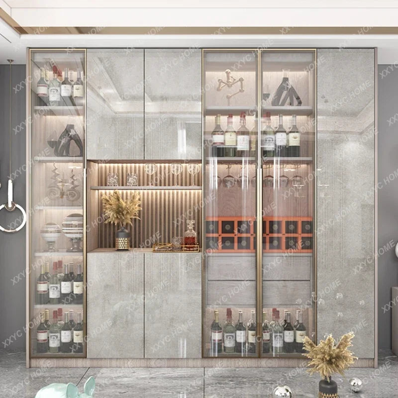 Solid wood side panel high cabinet integrated wall living room glass display wine cabinet