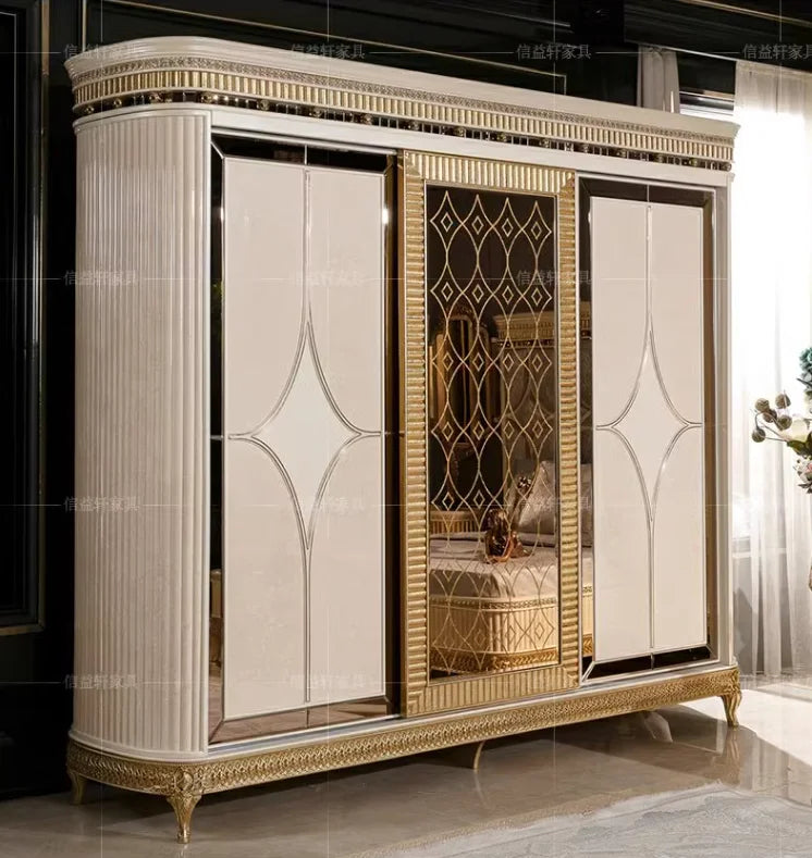 European Solid Wood Luxury Wardrobe – French Style, Carved, Customizable Large Bedroom Cabinet