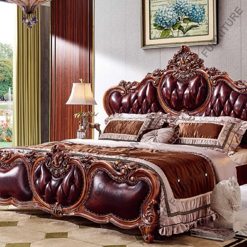Italian European Solid Wood Villa Bed – Luxurious Carved Wedding Bed