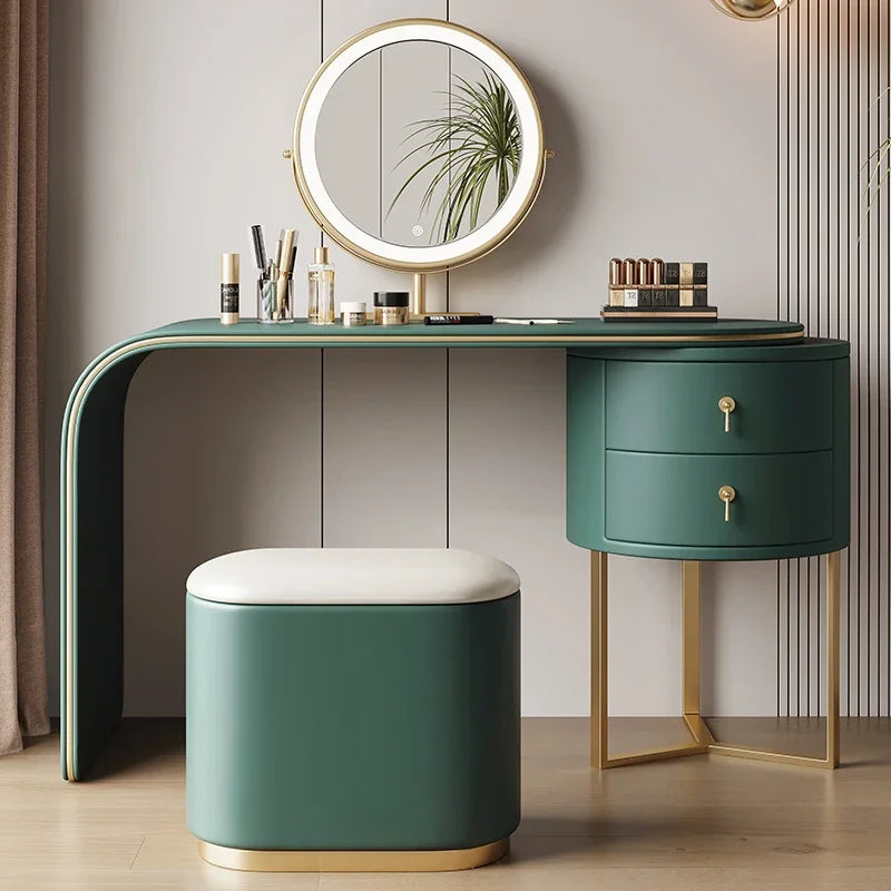 Luxury Nordic Vanity with Stool and Jewelry Mirror.