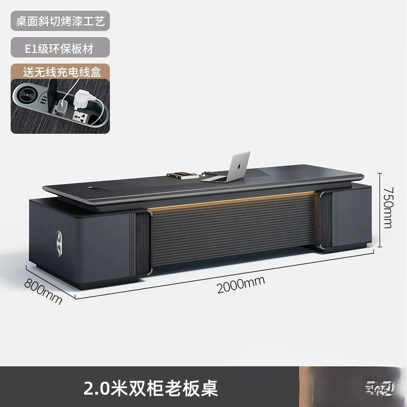 Boss Desk – High-End Manager’s Office Table, Simple Light Luxury Design, President & Supervisor Desk with Chair Combo