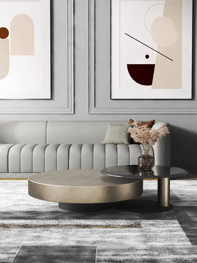 Italian Light Luxury Round Coffee Table – Minimalist Tempered Glass and Stainless Steel Design
